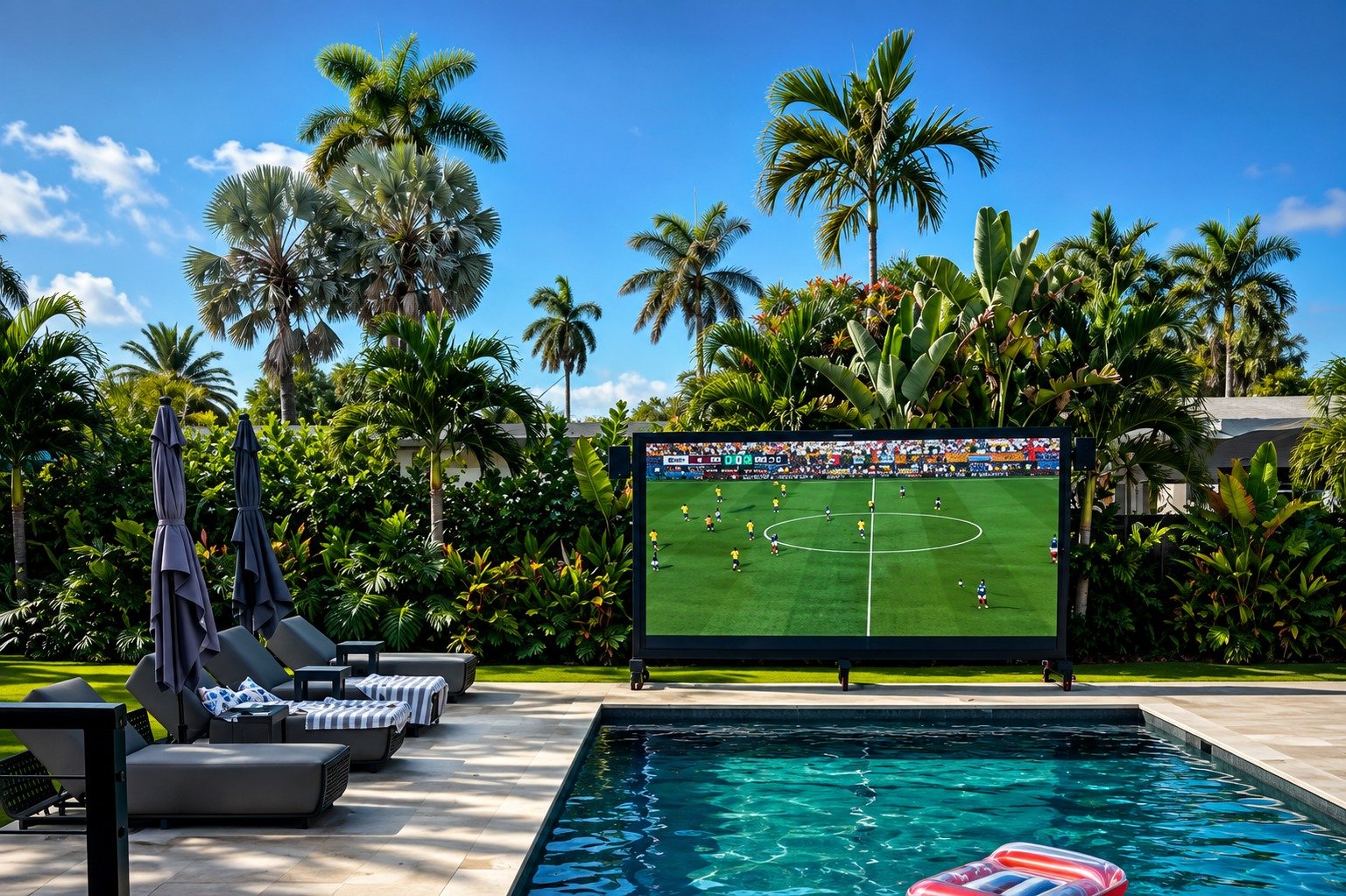 Écran LED géant mobile installé en extérieur pour une retransmission sportive
