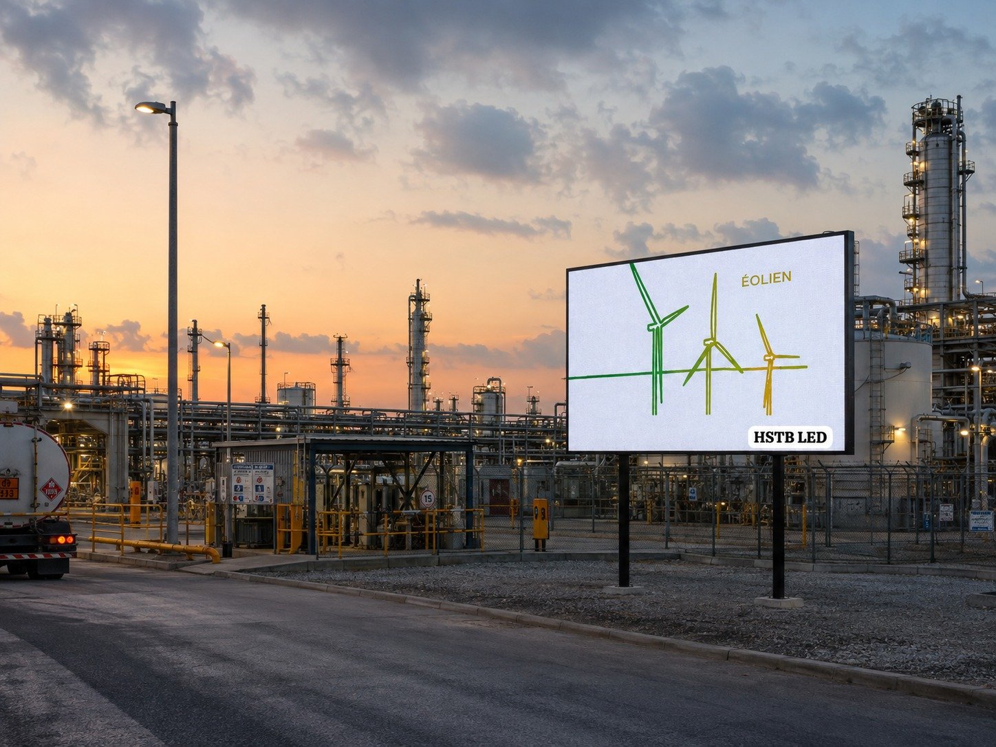 Panneau publicitaire LED extérieur sur mât en bordure d’une zone industrielle